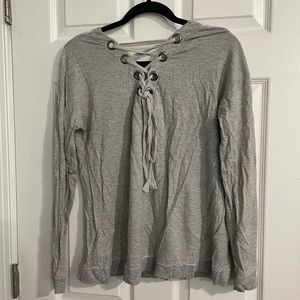 Women’s Gray Lace Up Top with Lace Detail Back